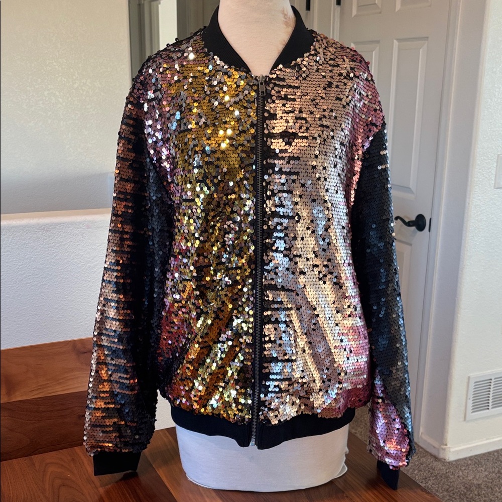 Dazzling Multicolor Sequin Bomber Jacket NWT - image 1